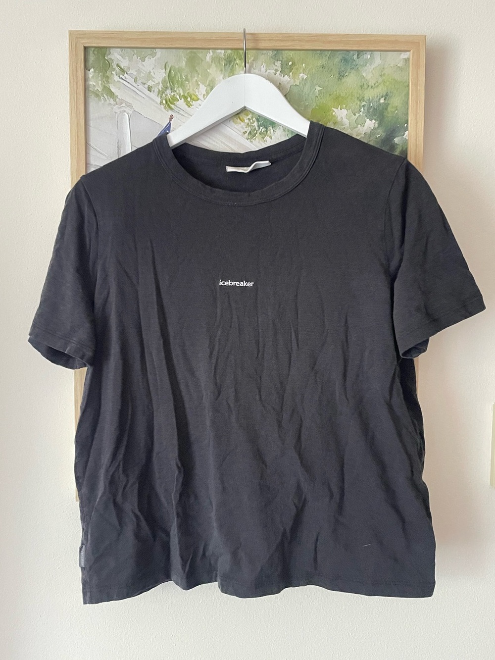 Icebreaker Central Logo Tee Merino Wool Short Sleeve Shirt Size Large Black